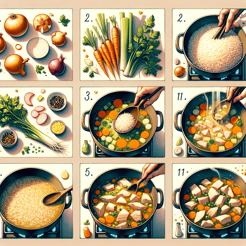 step by step instructions of chicken and rice soup recipe