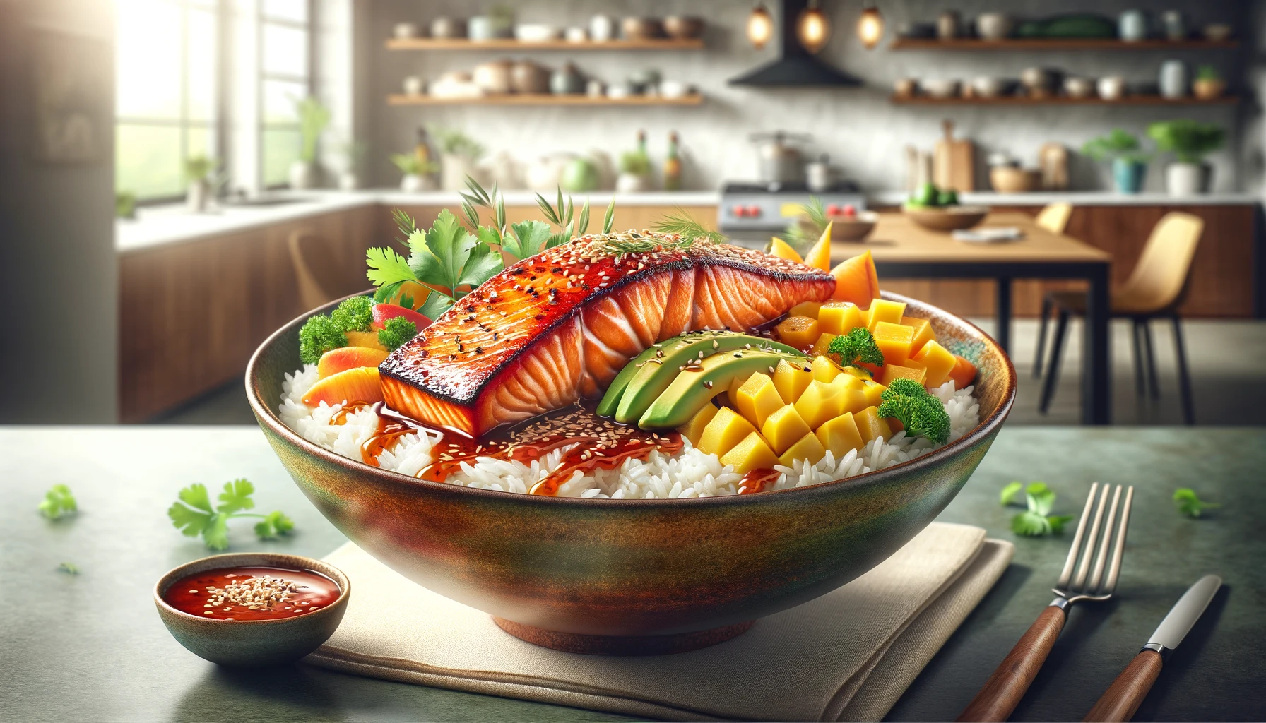 sweet and spicy salmon rice bowls
