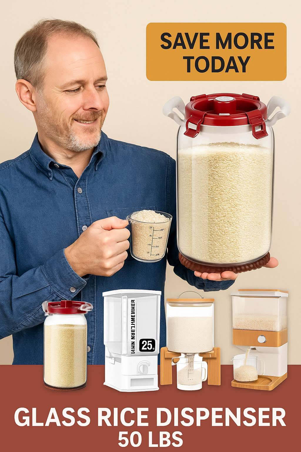 glass rice dispenser 50 lbs